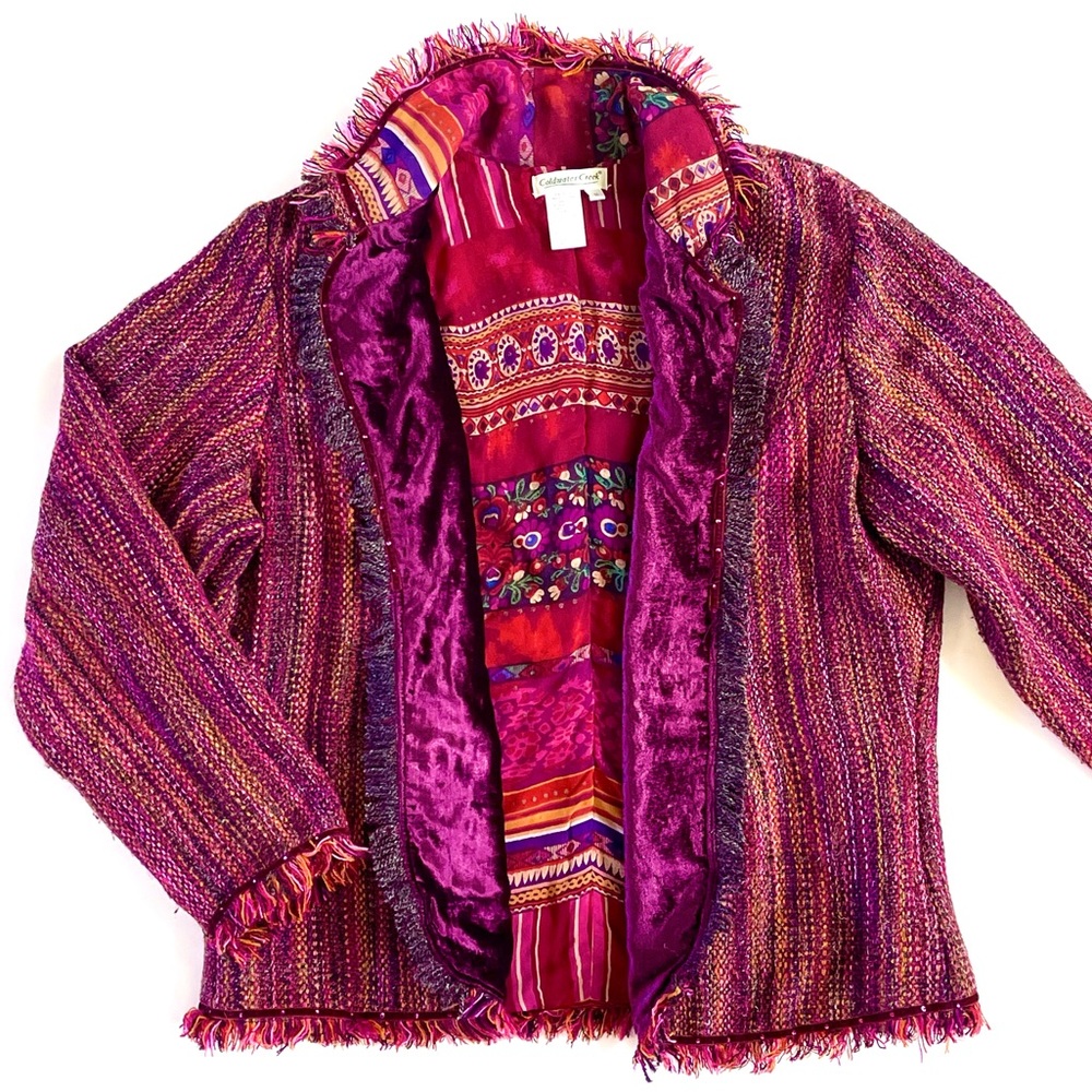 COLDWATER CREEK Fringe Boucle Jacket PLUS SIZE 1X Purple Orange Mixed Media Coat